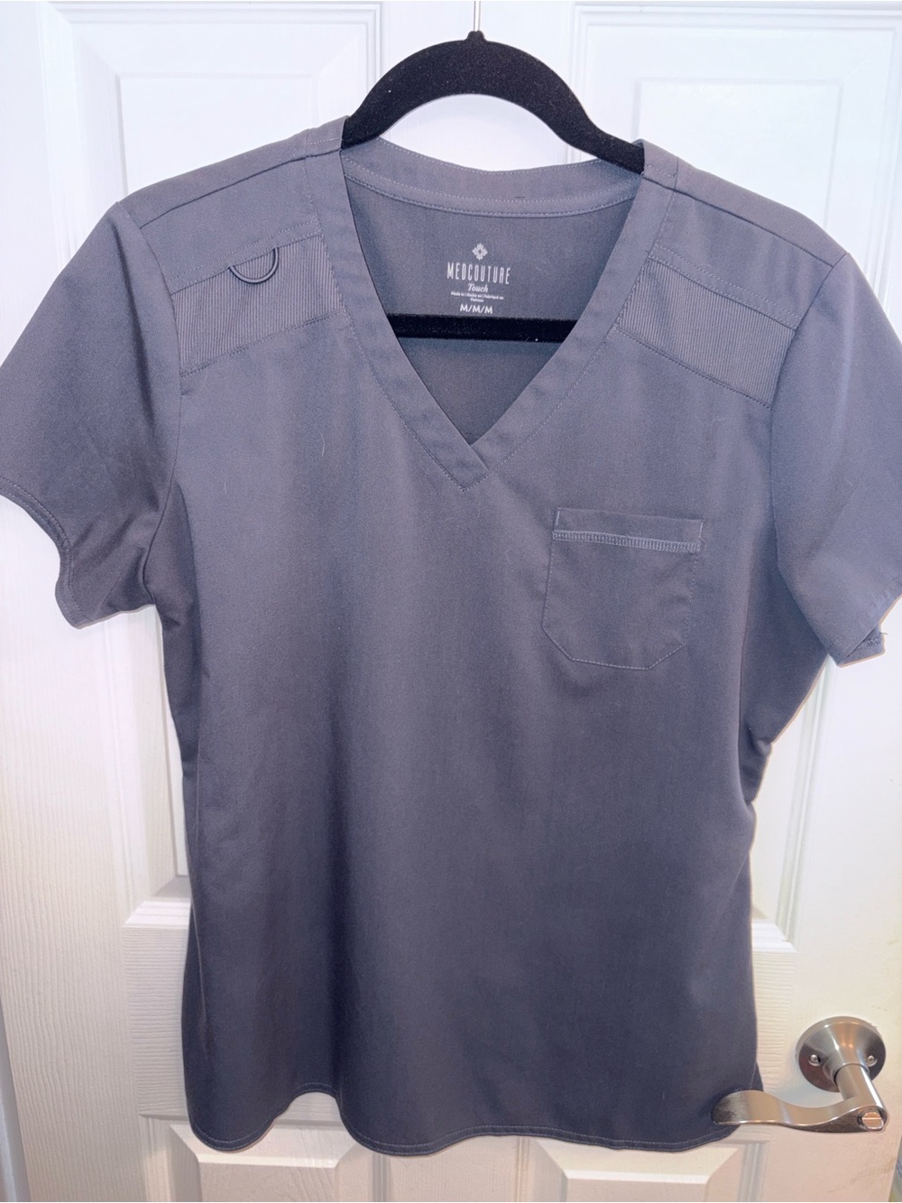 Med Couture Pewter Gray V-Neck Short Sleeve Scrub Top Touch